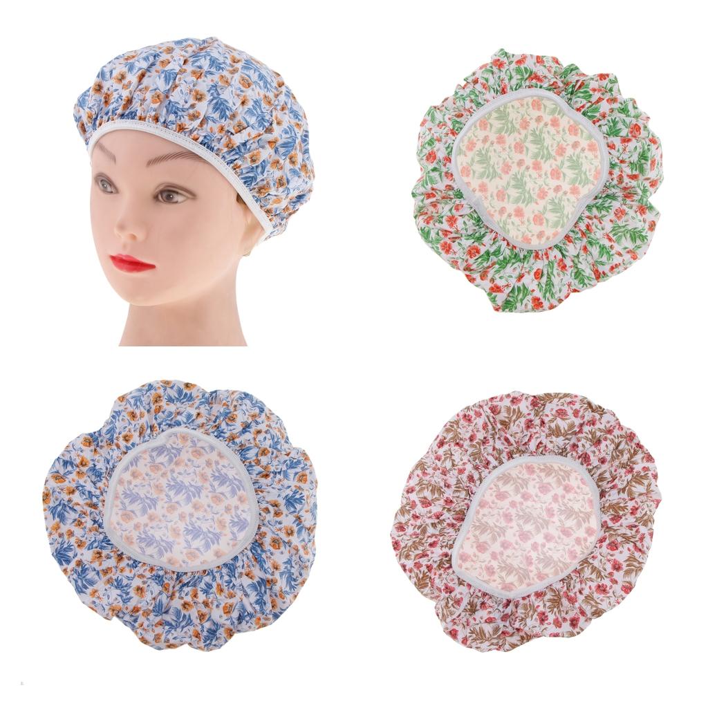 4xWomen Shower Caps Bathing Bath Hat Elastic Salon Hair Cover Head Cap Blue