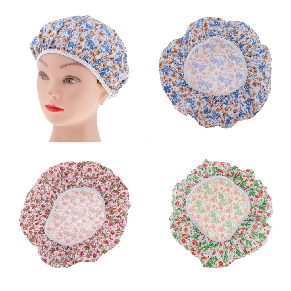 2xWomen Shower Caps Bathing Bath Hat Elastic Salon Hair Cover Head Cap Blue