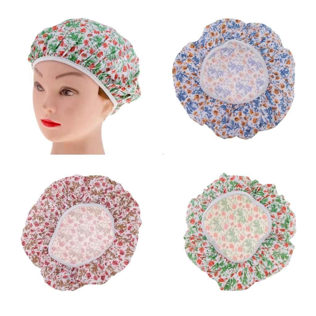 4xWomen Shower Caps Bathing Bath Hat Elastic Salon Hair Cover Head Cap Blue
