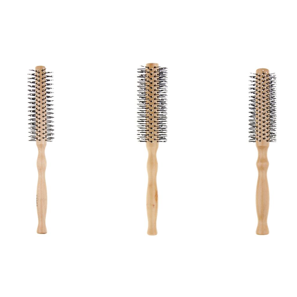 3x Wooden Lotus Round Hair Care Brush Wavy Curling Detangling Comb Hairbrush