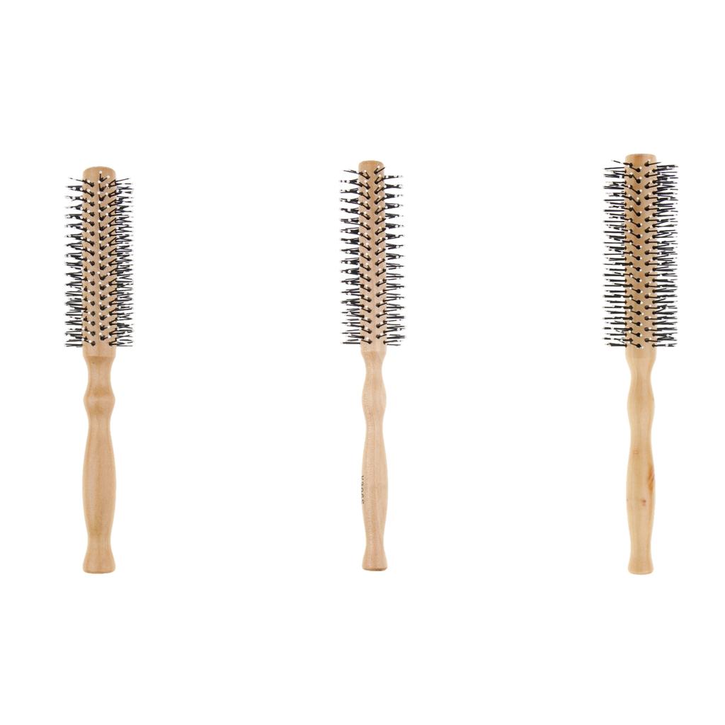 3x Wooden Lotus Round Hair Care Brush Wavy Curling Detangling Comb Hairbrush