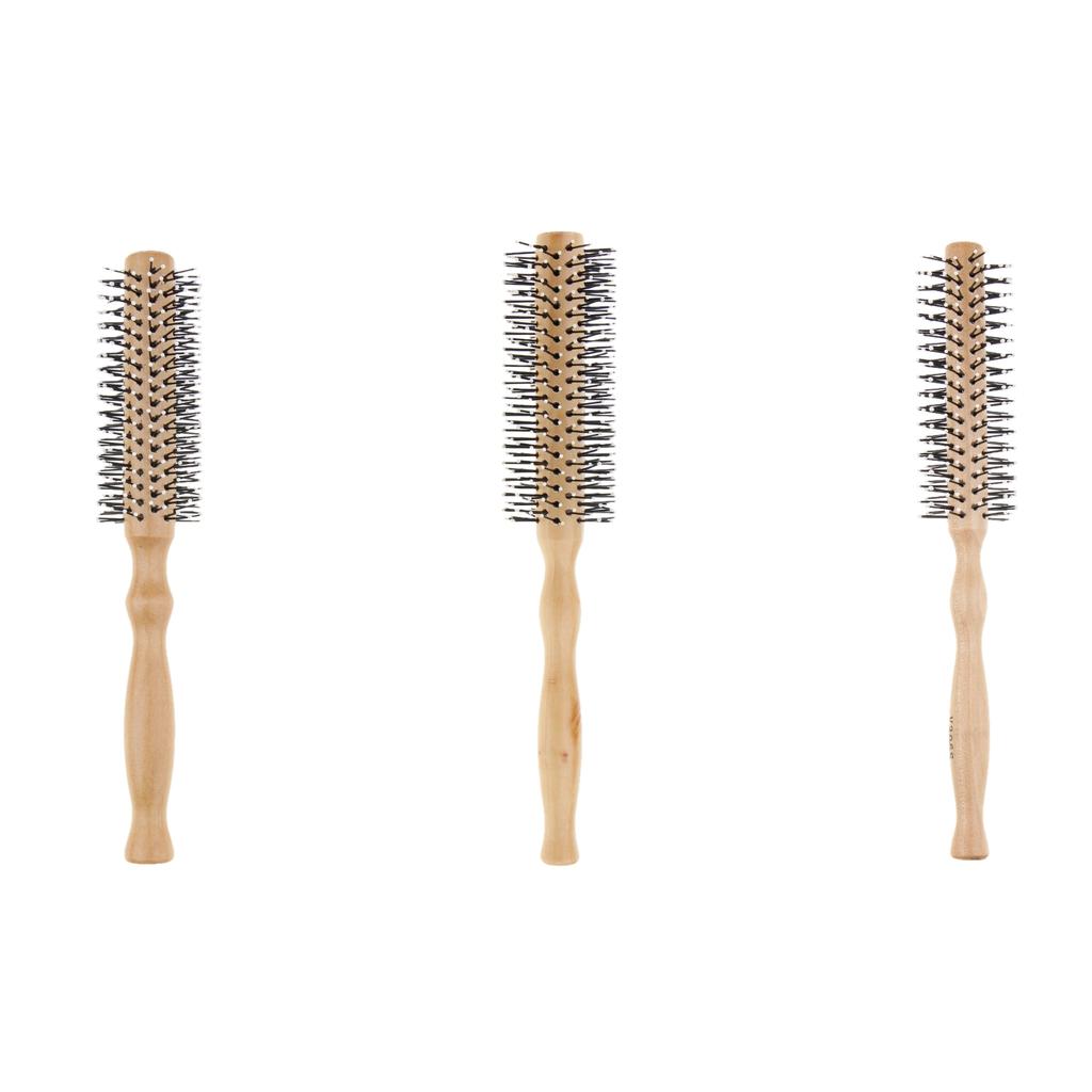 3x Wooden Lotus Round Hair Care Brush Wavy Curling Detangling Comb Hairbrush