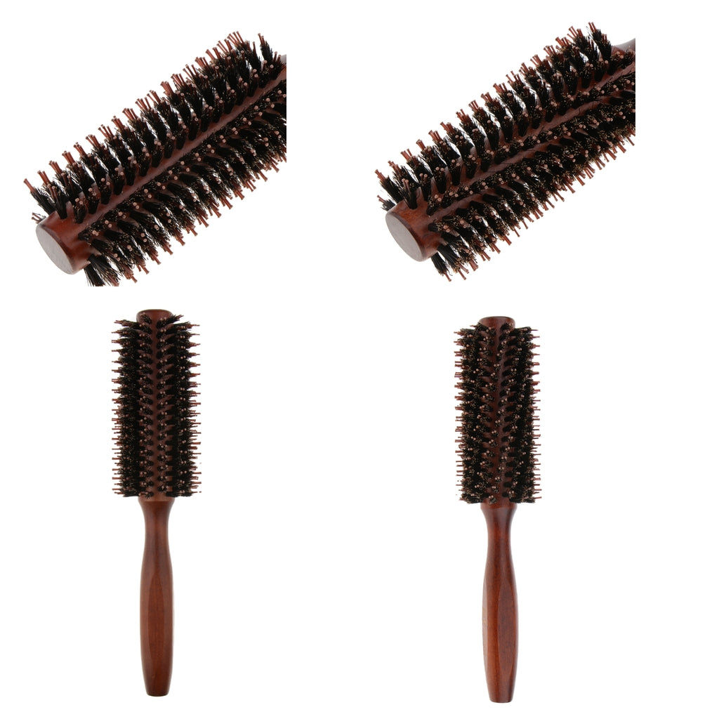 2PCS Wooden Handle Bristle Nylon Hair Care Round Brush Anti Hair Loss Comb