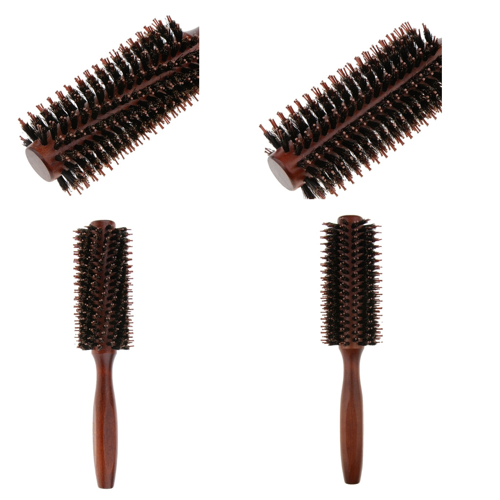 2PCS Wooden Handle Bristle Nylon Hair Care Round Brush Anti Hair Loss Comb