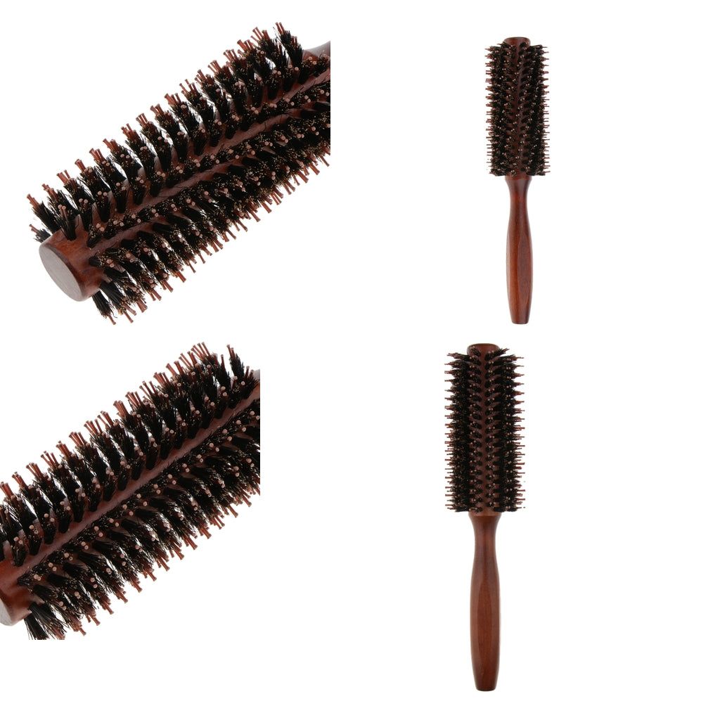 2PCS Wooden Handle Bristle Nylon Hair Care Round Brush Anti Hair Loss Comb
