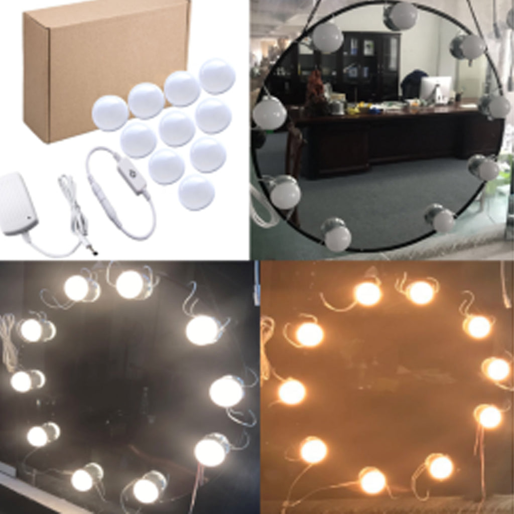 10pcs Dimmable Light Bulbs LED Vanity Mirror Lights Kit for Makeup Mirror US