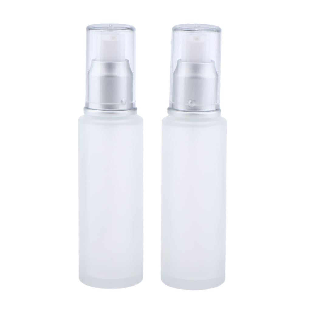 2x2Pcs Empty Glass Bottles Cosmetic Makeup Travel Lotion Containers 50ml Pump