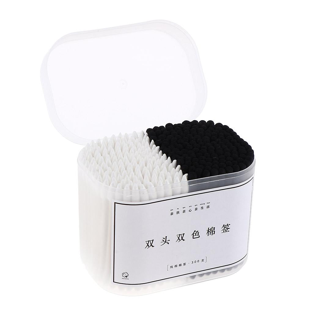 2x300Pcs Cotton Swabs Buds Spiral Pointed Tips Makeup Applicators White Black