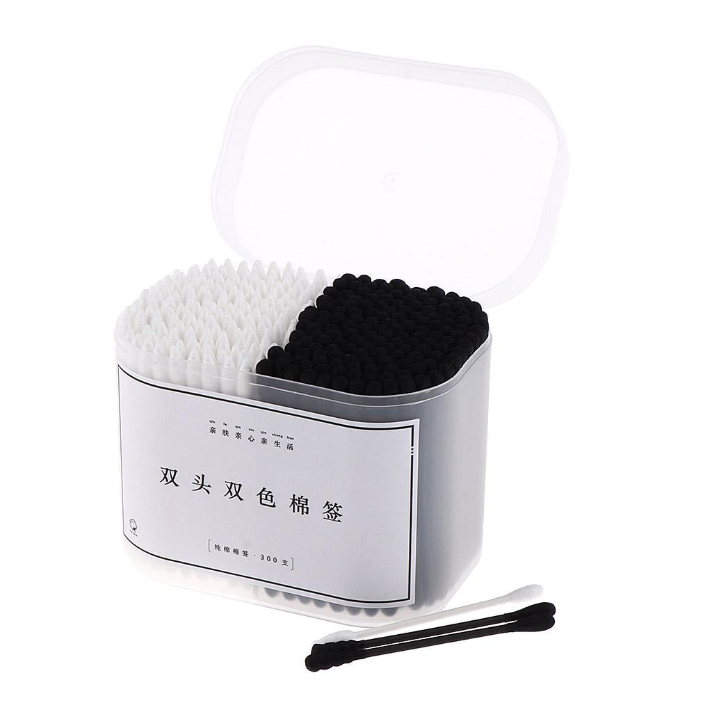2x300Pcs Cotton Swabs Buds Spiral Pointed Tips Makeup Applicators White Black