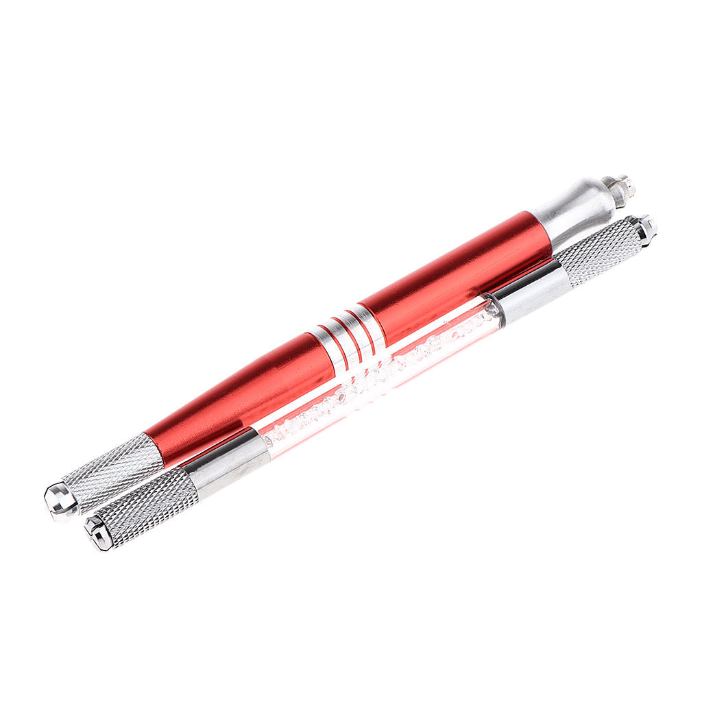 2Pcs Dual Heads Stainless Steel Manual Eyebrow Tattoo Pen Red+Silver