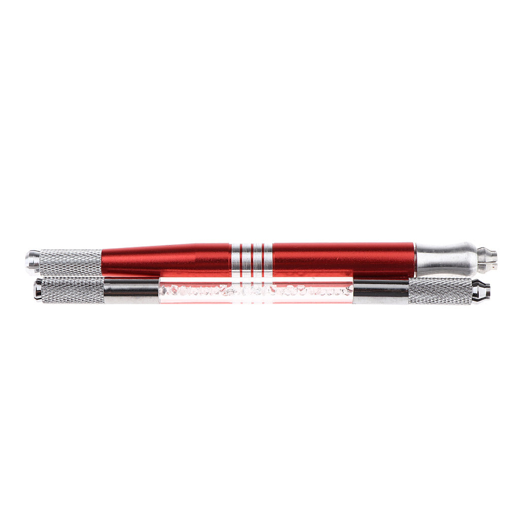 2Pcs Dual Heads Stainless Steel Manual Eyebrow Tattoo Pen Red+Silver