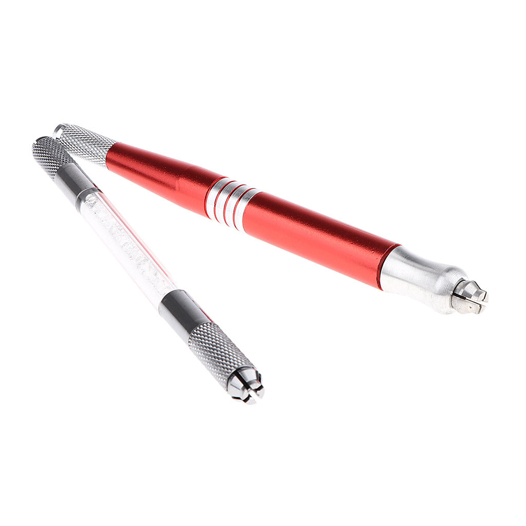 2Pcs Dual Heads Stainless Steel Manual Eyebrow Tattoo Pen Red+Silver