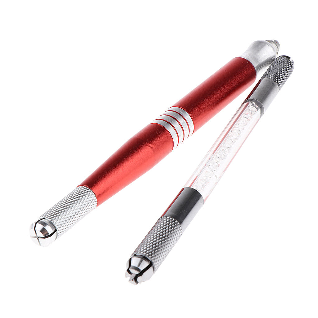 2Pcs Dual Heads Stainless Steel Manual Eyebrow Tattoo Pen Red+Silver