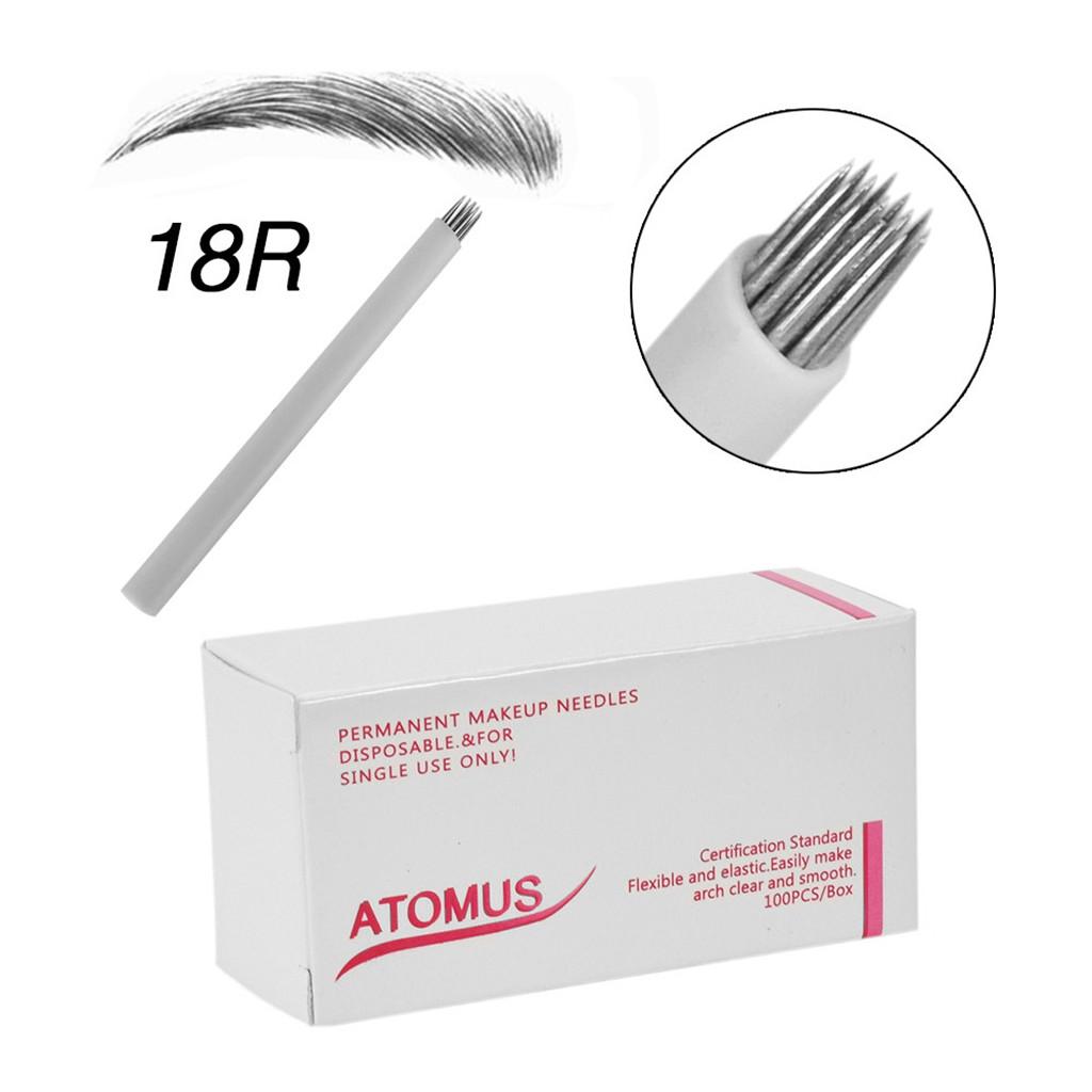 100x Eyebrow Blades Microblading Tattoo Brows Needles Makeup Tools 18R Pins