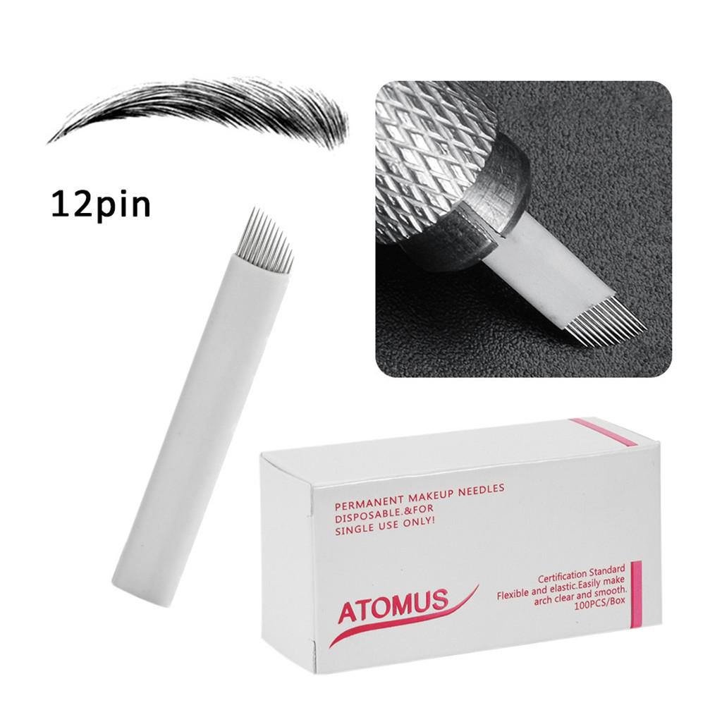 100X Stainless Steel Tattoo Eyebrow Acne Removal Beauty Needles 12Needles