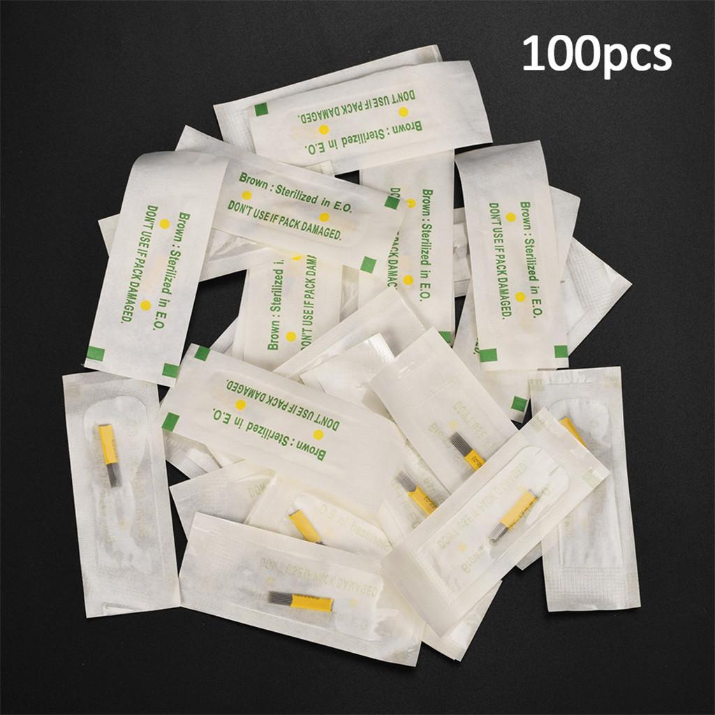 100x Eyebrow Blades Microblading Eye Brow Tattoo Needles Makeup Tool 15 Pins