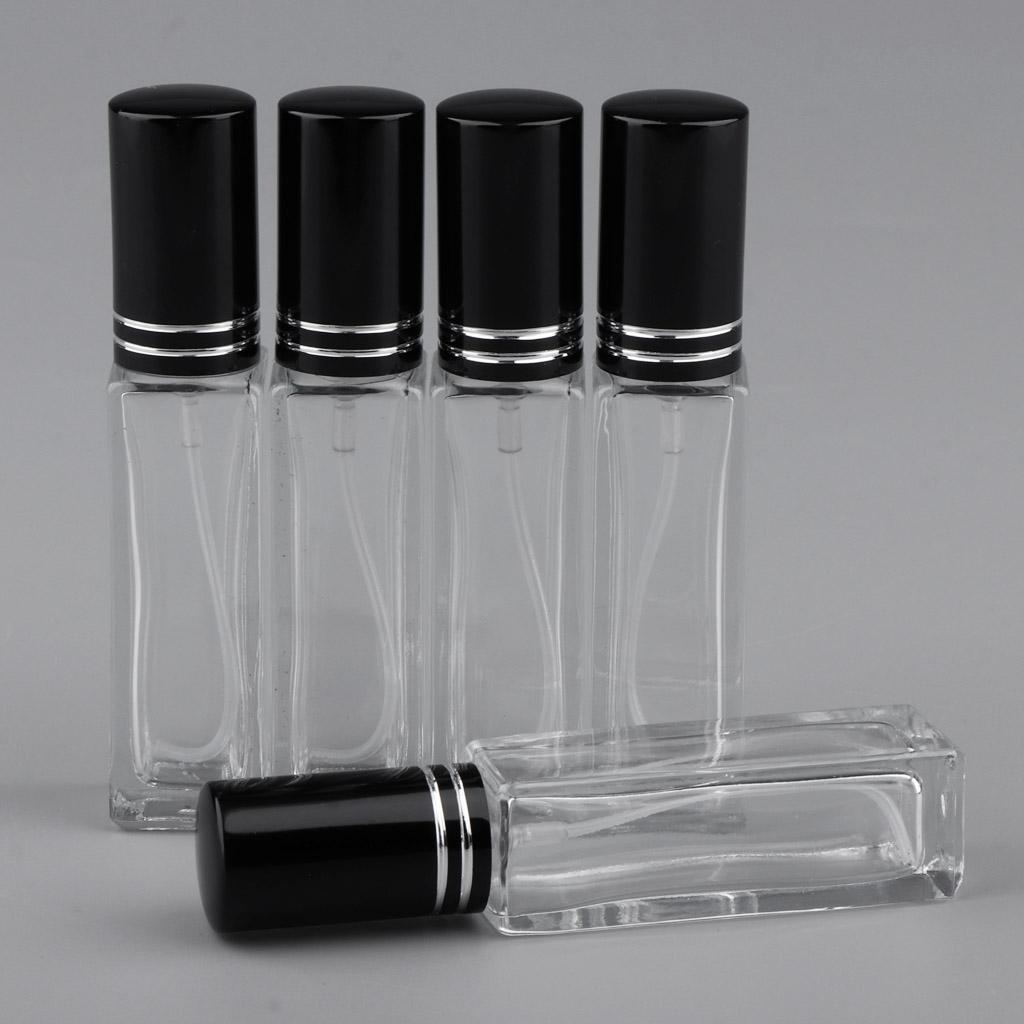 2x5x 8ml Refillable Perfume Atomizer Empty Spray Bottle Black Cap With Stripe