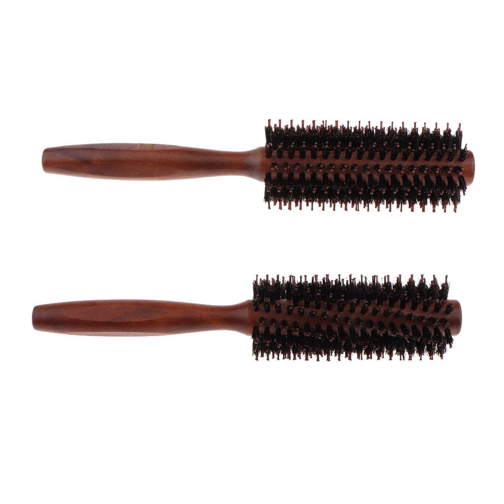 2xBristles Wood Round Styling Hairbrush Roll Comb for Curling Straight Hair 01