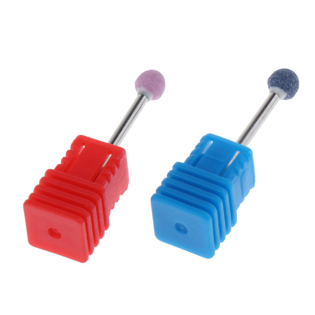 3x2x Nail Drill Bits Ball Head Quartz Rotary Burrs Cuticle Clean Manicure Bit Pink+Blue
