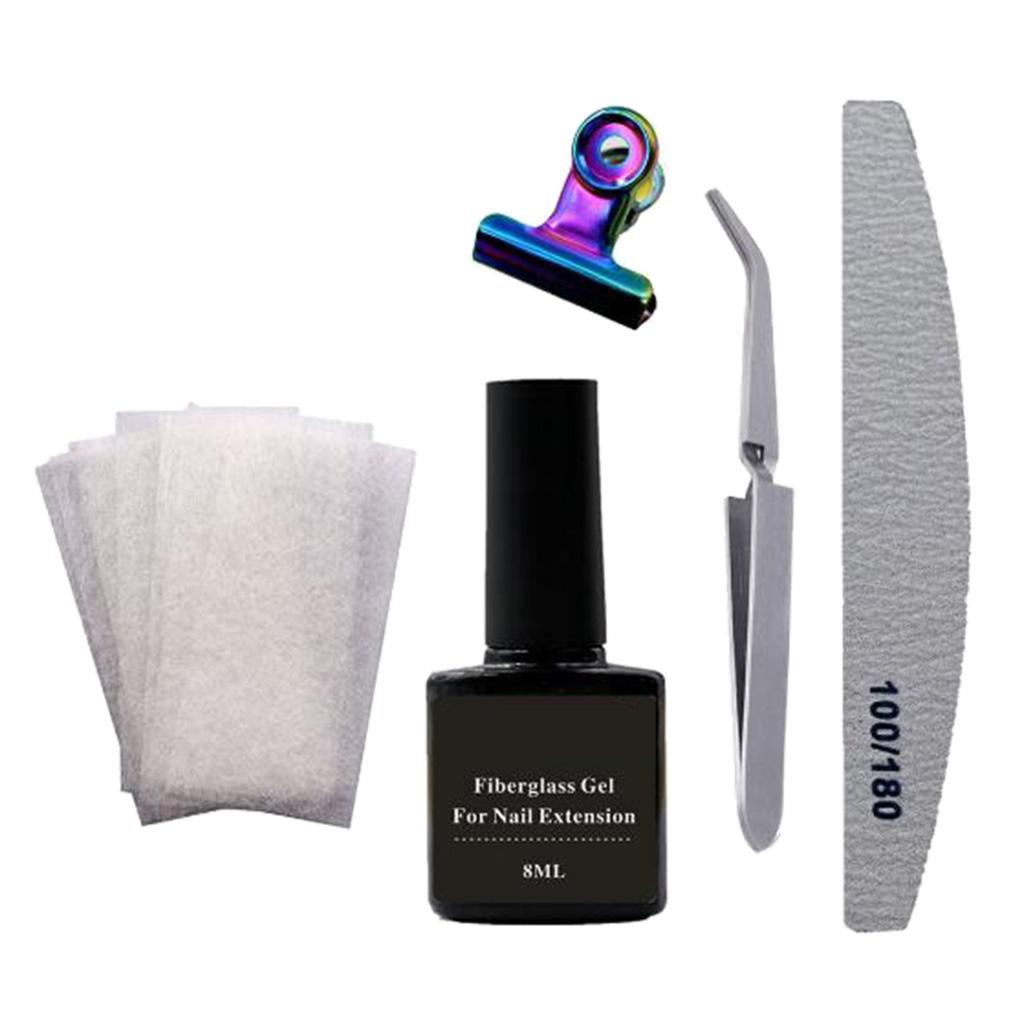 4xNail Art Non-woven Silk Fiberglass Gel Tip Extension Fiber Kit 