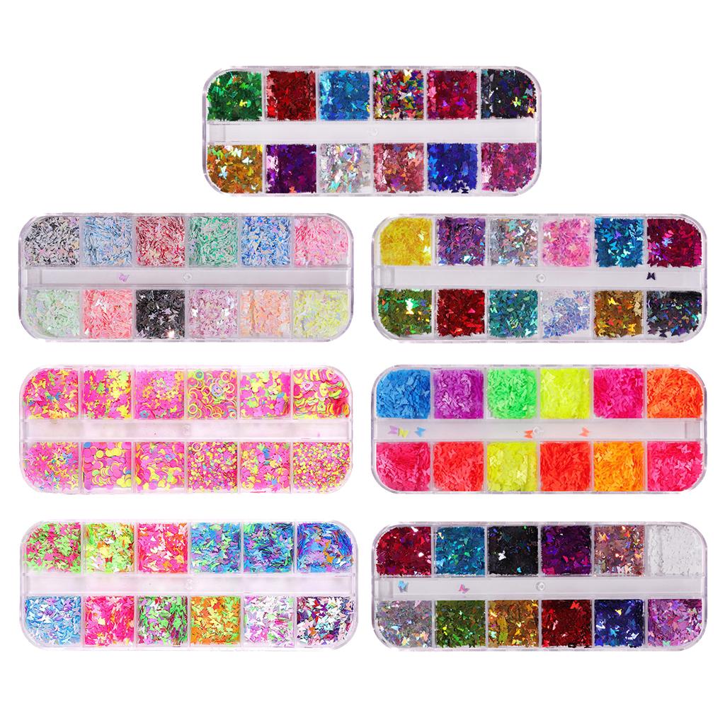 2x12 Colors Nail Glitter Sequins Butterfly Flakes Nail Art 3D Decoration 01