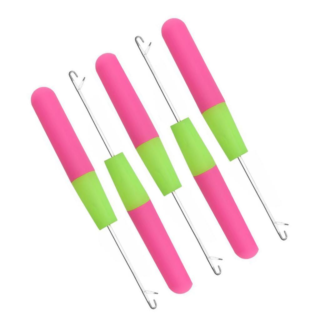 3x5 Packs 6in Latch Hook Crochet Needle for Braids Hair Extension Weave Pink