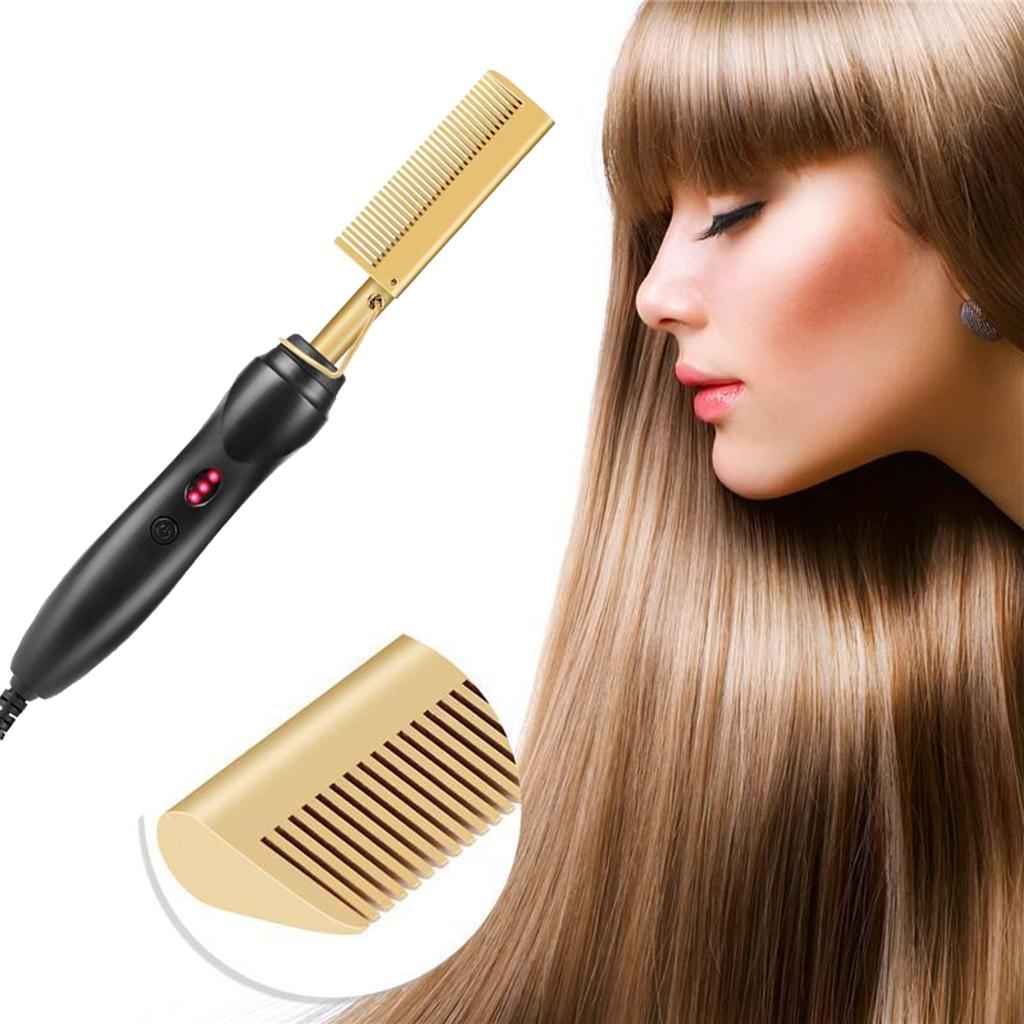Hair Straightener Hot Comb Electric Heated Straightening Comb Brush US Plug