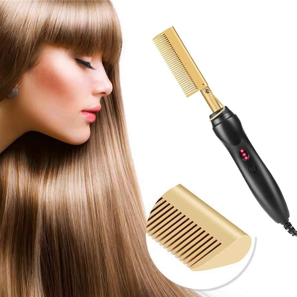 Hair Straightener Hot Comb Electric Heated Straightening Comb Brush US Plug