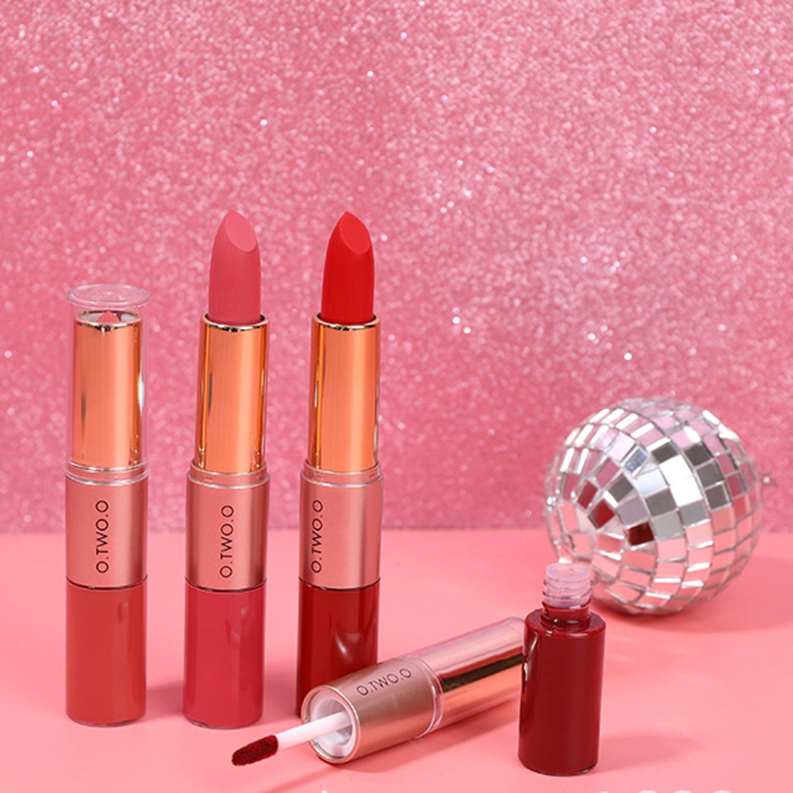 2xCompact 2 in 1 Waterproof Matte Lipstick Lip Gloss Lipgloss Color 02