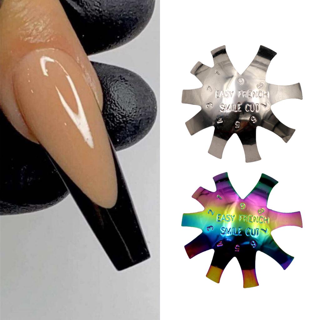 5xEasy French Tip Trim Edge Trimmer Cutter Stencil Nail Art Tool Silver