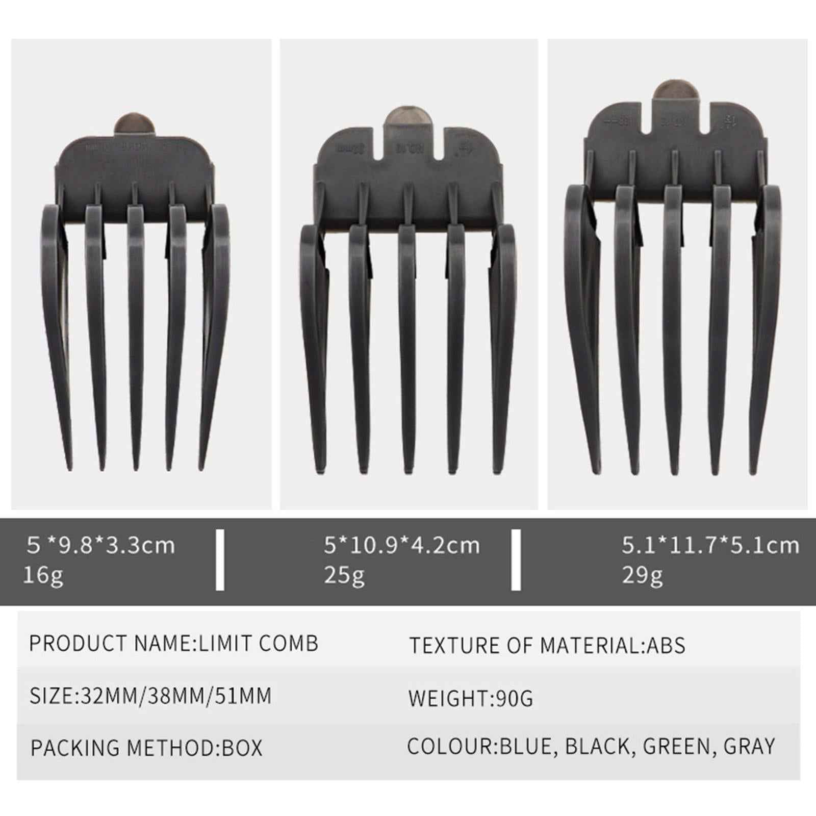 3Pcs Hair Clipper Limit Combs 32mm 38mm 51mm Cutting Guard Attachment Black