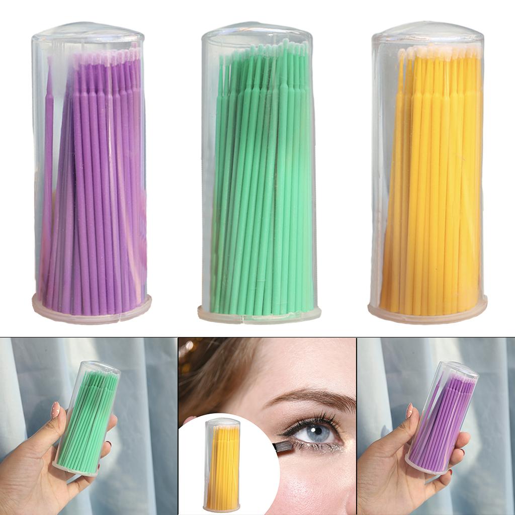 3x100PCS Eyelash Cotton Swab Disposable for Eye Makeup 96x1.9mm Head Purple