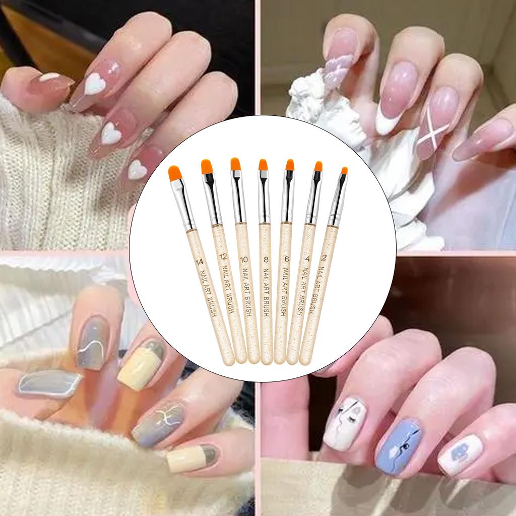 2x7Pcs UV Gel Nail Art Brush Pen Drawing Painting Leaves Salon Use Home Gold