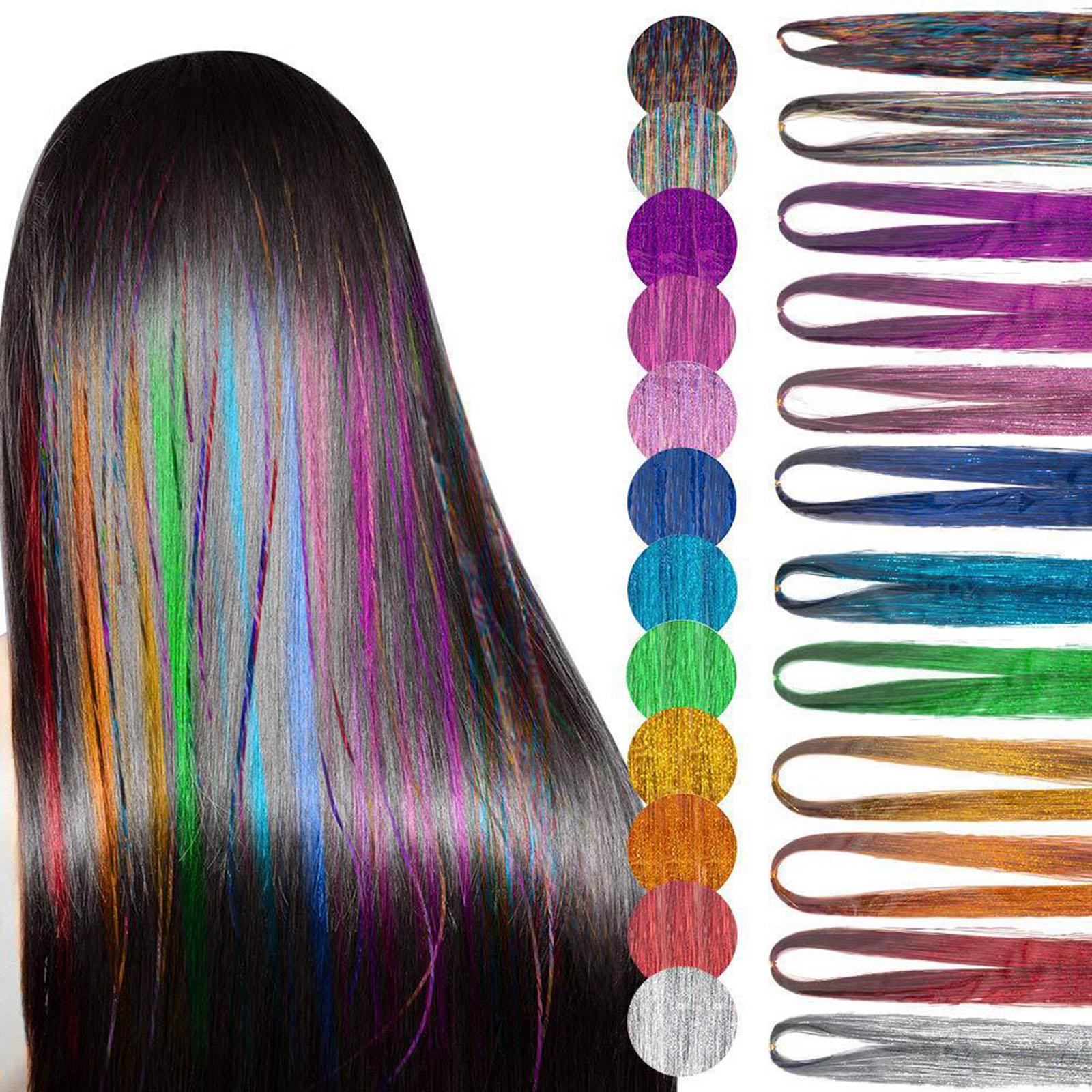 12 Colors Hair Extension Tinsel Kit 2400 Strands for Styling Women Men 94cm