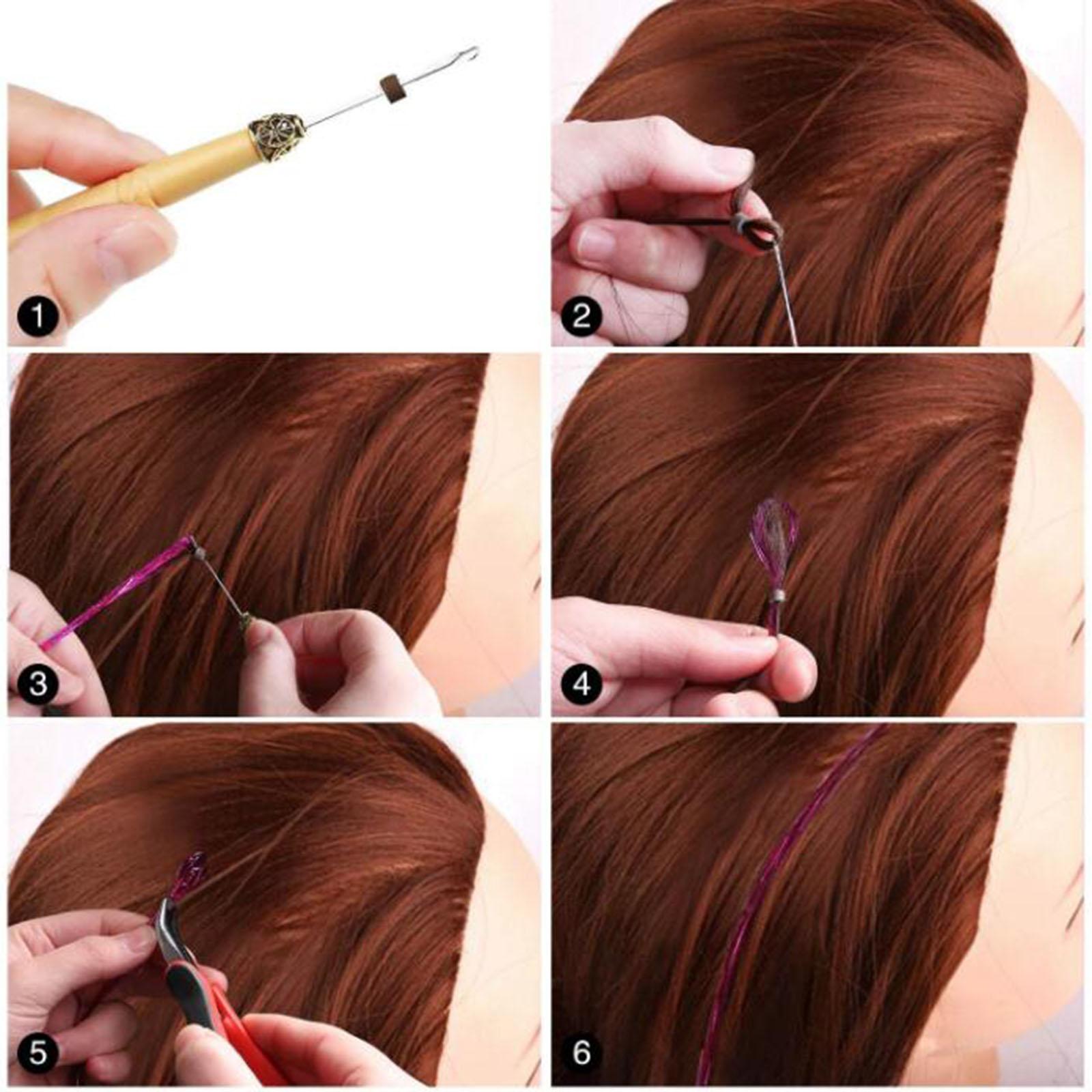 12 Colors Hair Extension Tinsel Kit 2400 Strands for Styling Women Men 120cm