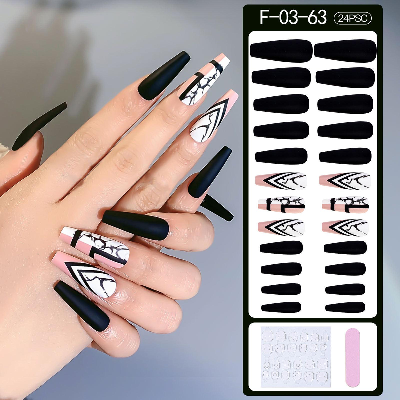 24x Long Coffin Nail Tips 12 Sizes Fake Nails for Nail Art DIY Salon 03