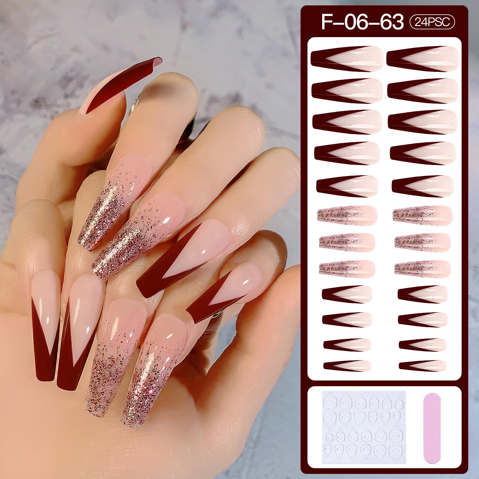 24x Long Coffin Nail Tips 12 Sizes Fake Nails for Nail Art DIY Salon 06