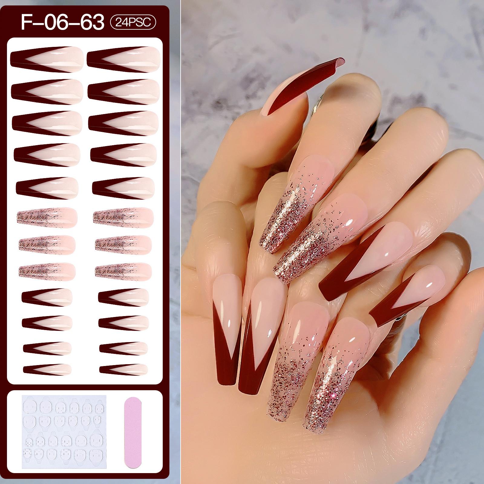 24x Long Coffin Nail Tips 12 Sizes Fake Nails for Nail Art DIY Salon 06