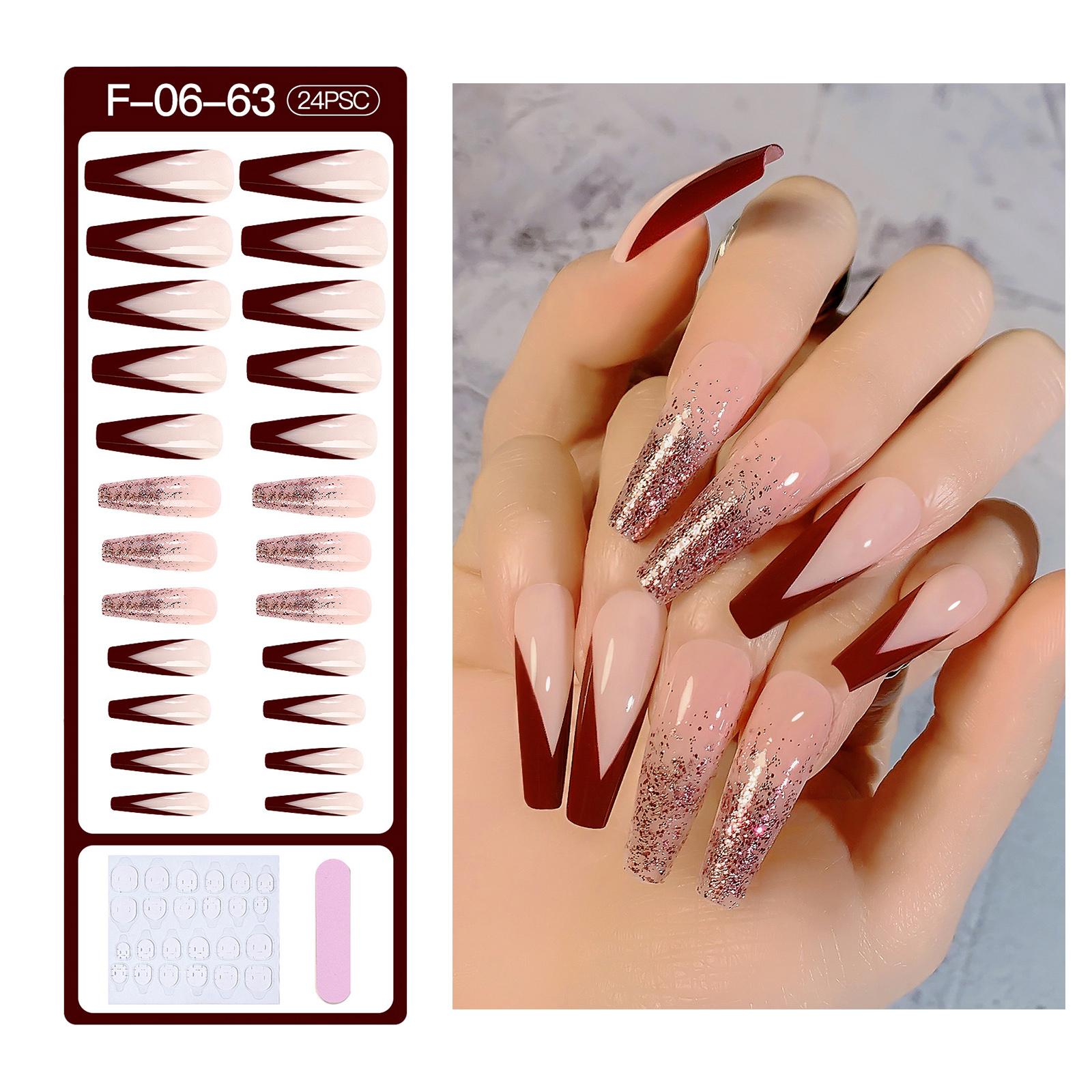 24x Long Coffin Nail Tips 12 Sizes Fake Nails for Nail Art DIY Salon 06