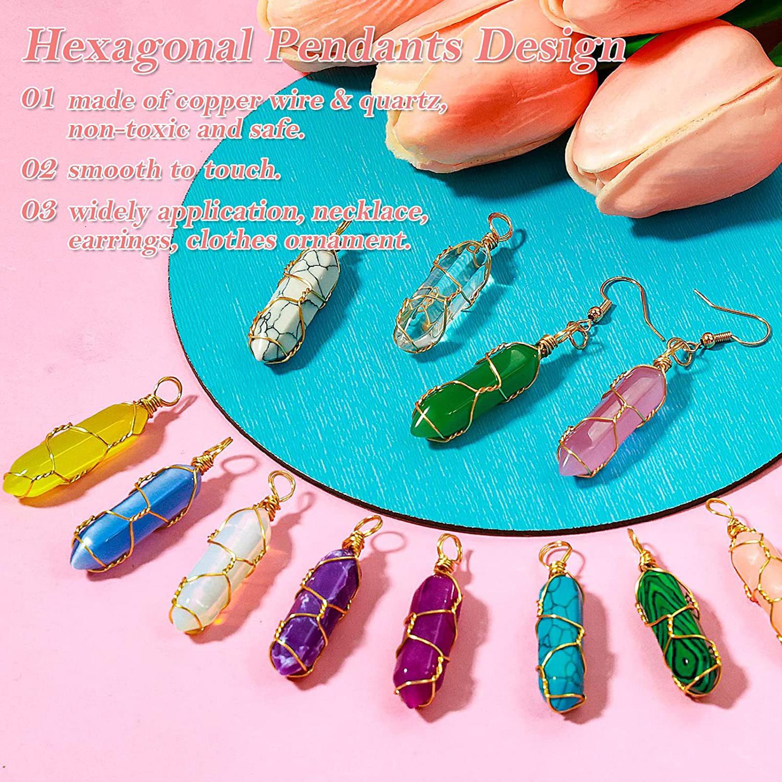 24x Hexagonal Pointed Crystal Earrings Charms with Cords for Women Girls