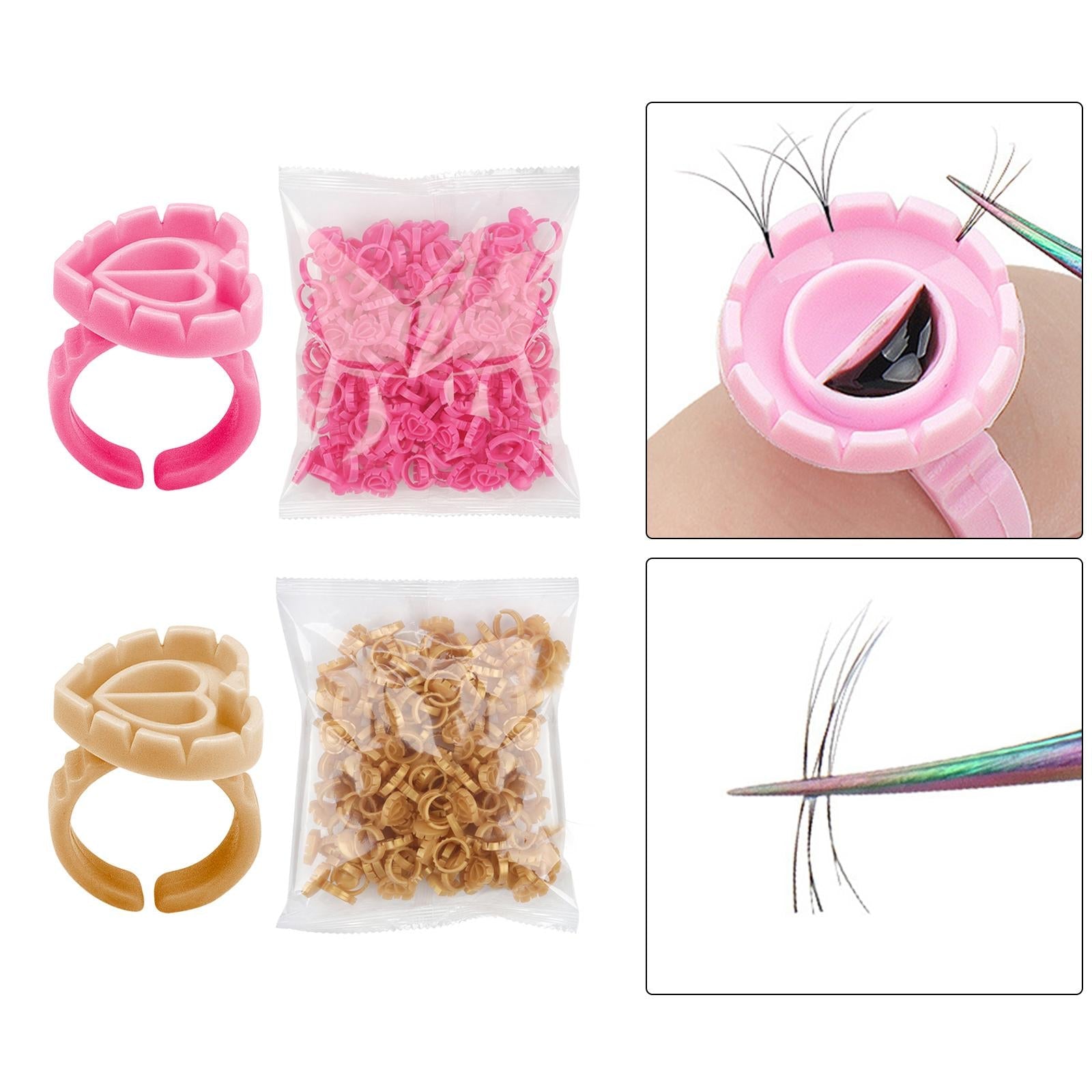 100 Pieces Disposable Glue Rings Grafting Eyelashes for Salon Nail Art Gold