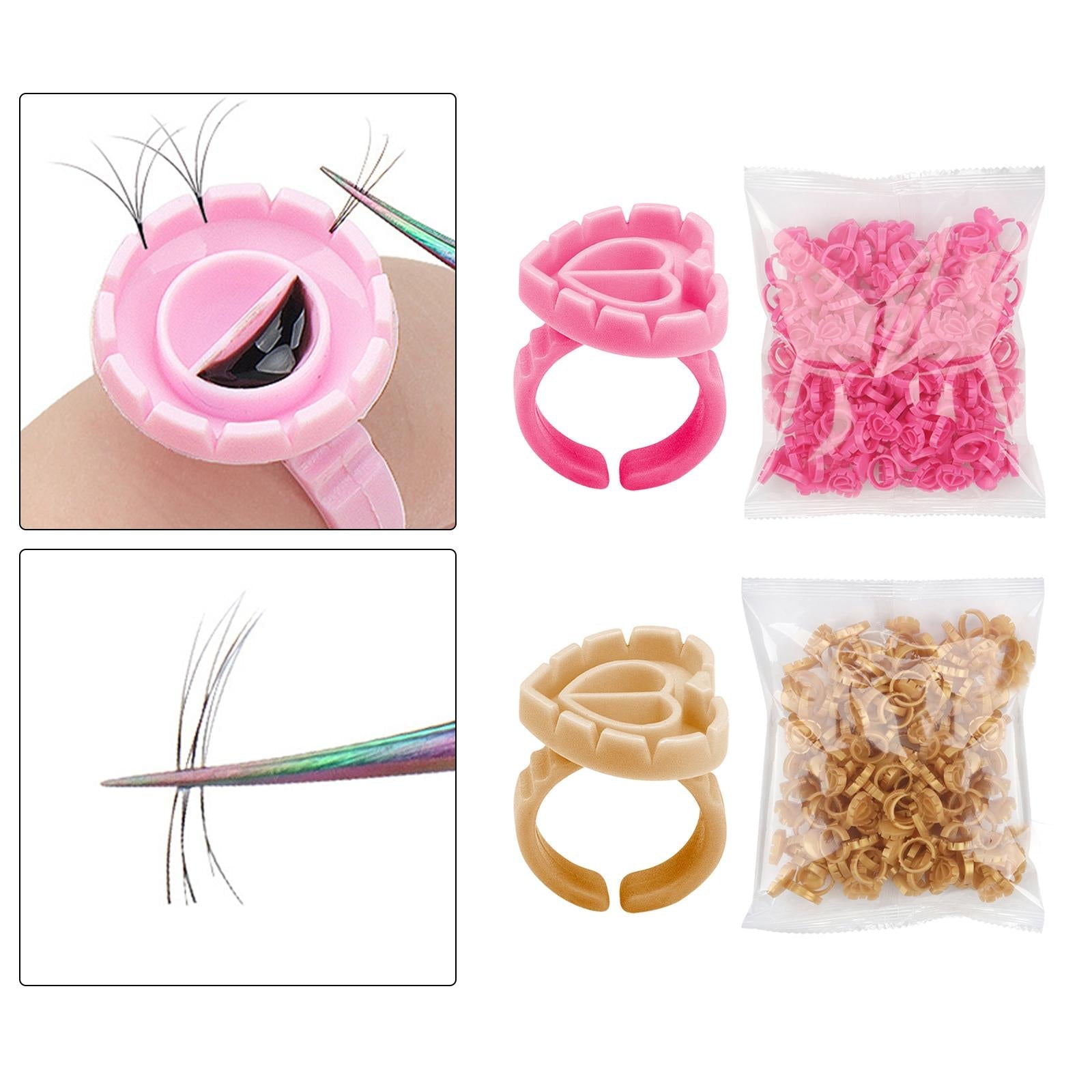 100 Pieces Disposable Glue Rings Grafting Eyelashes for Salon Nail Art Gold