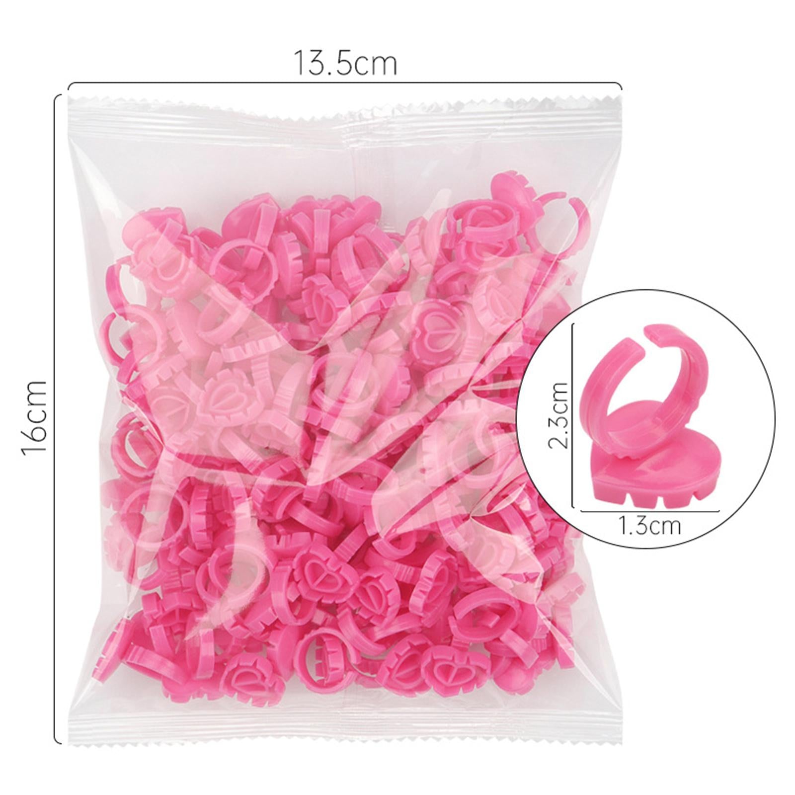 100 Pieces Disposable Glue Rings Grafting Eyelashes for Salon Nail Art Pink