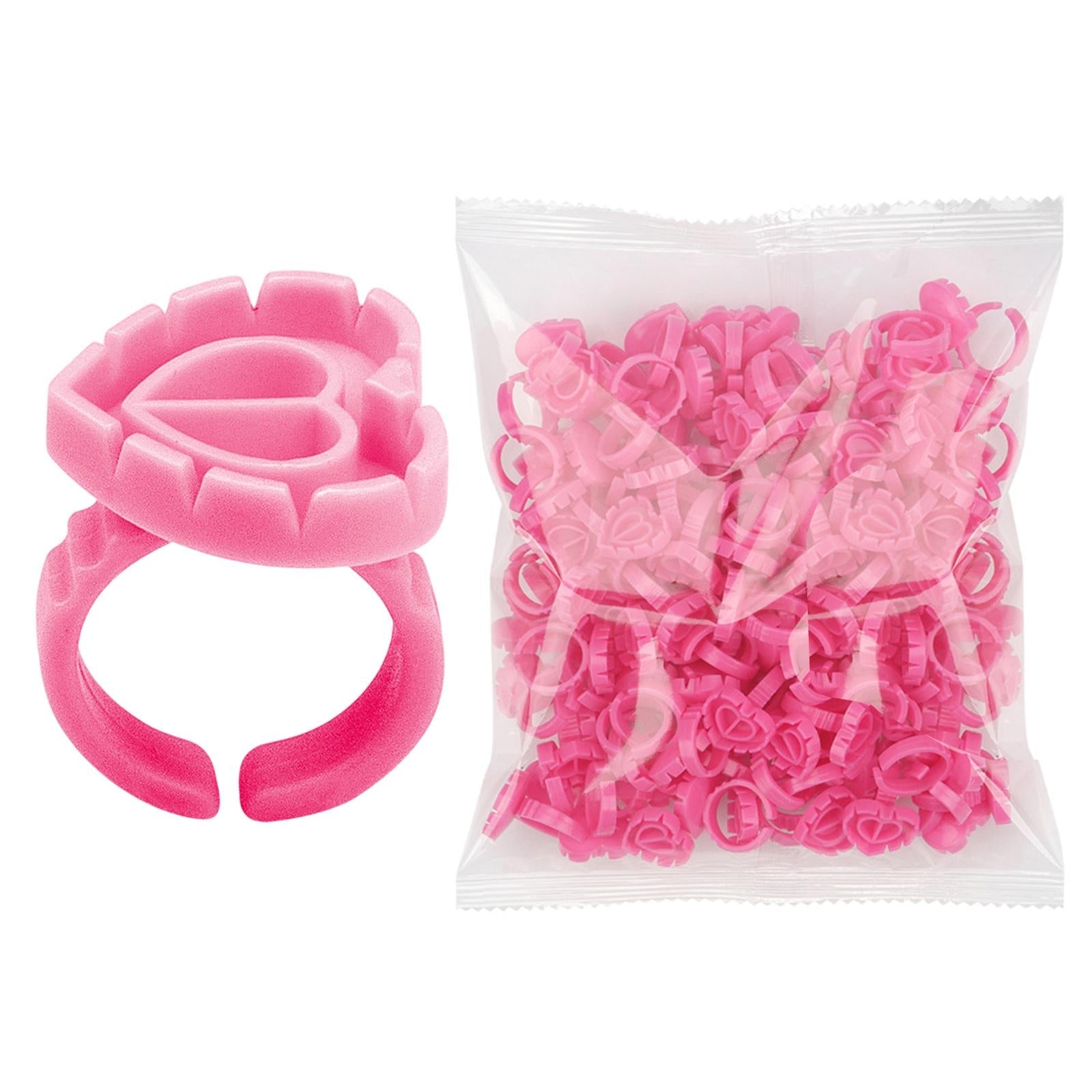 100 Pieces Disposable Glue Rings Grafting Eyelashes for Salon Nail Art Pink