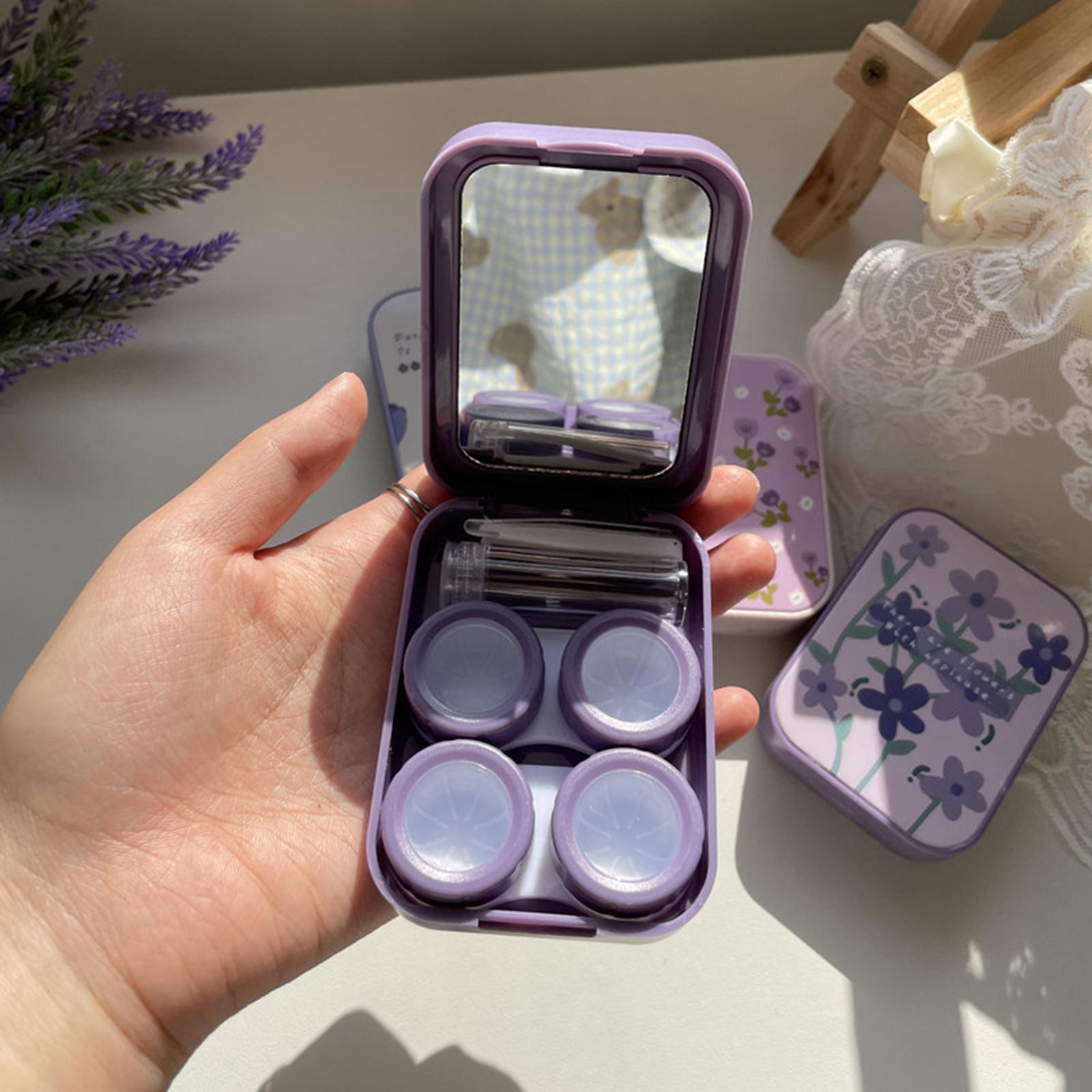 4xCompact Contact Lens Travel Case w/ Mirror Remover Tool   Blue Big Tulip