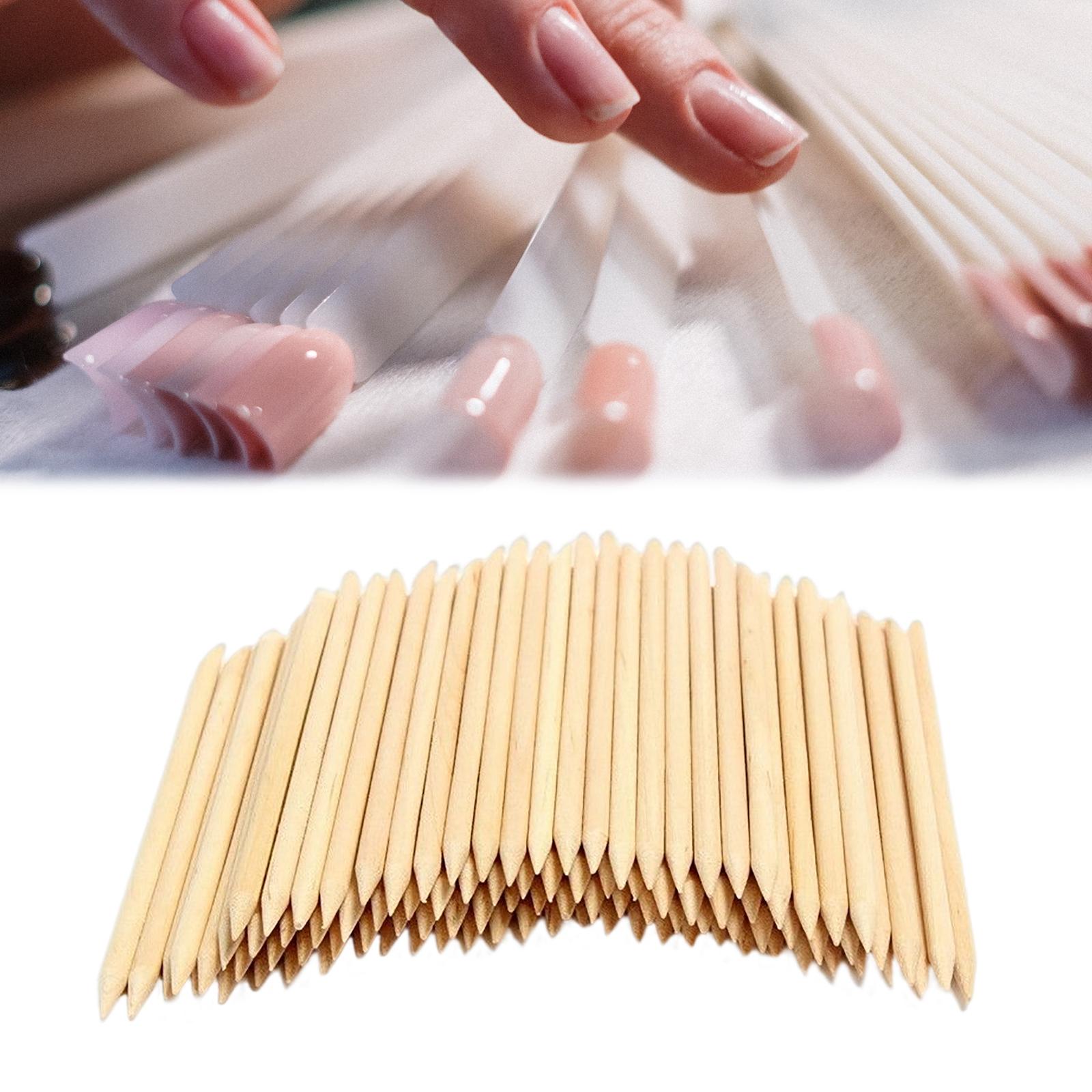 100Pcs Orange Wood Nail Sticks Multi Functional Double Sided for Nails