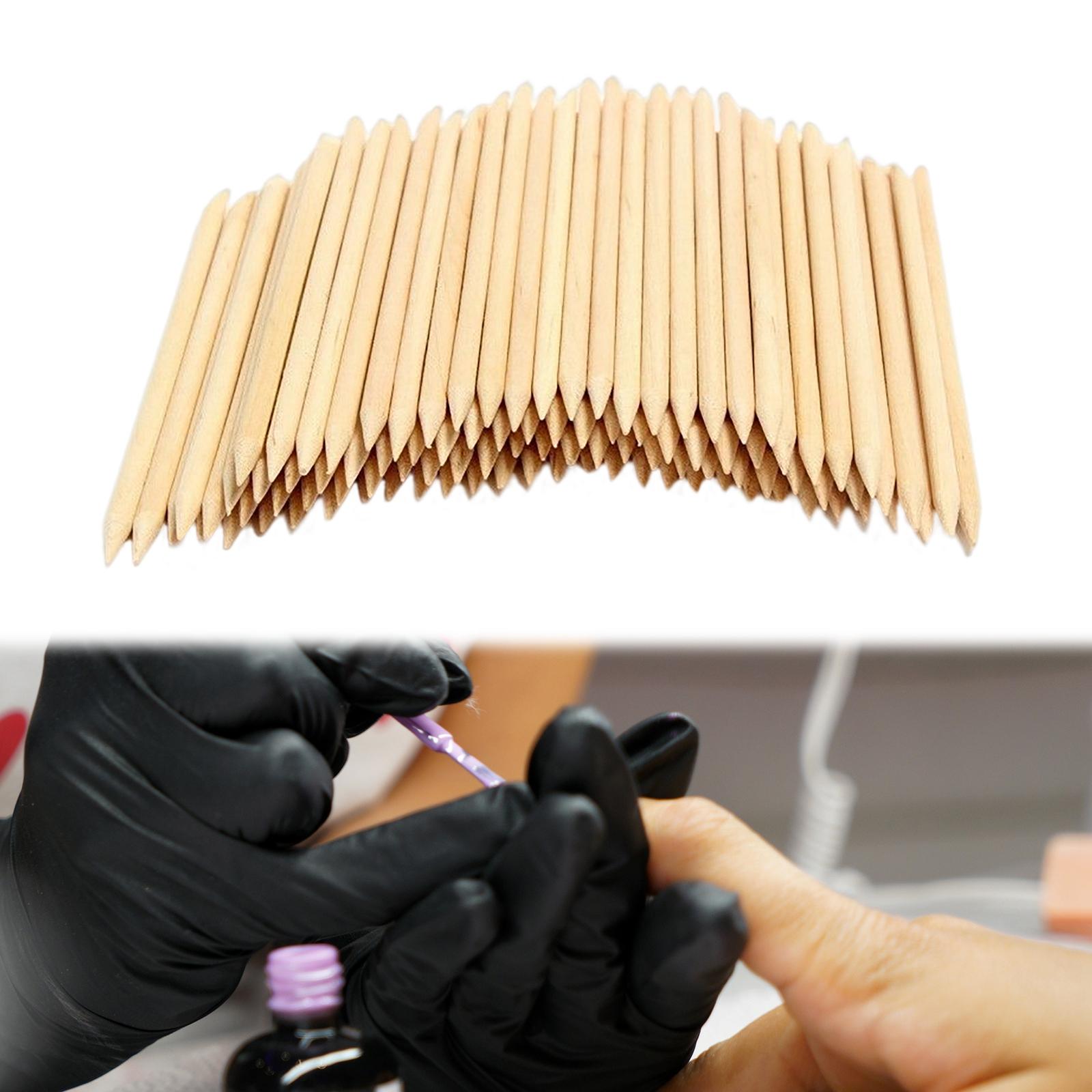 100Pcs Orange Wood Nail Sticks Multi Functional Double Sided for Nails