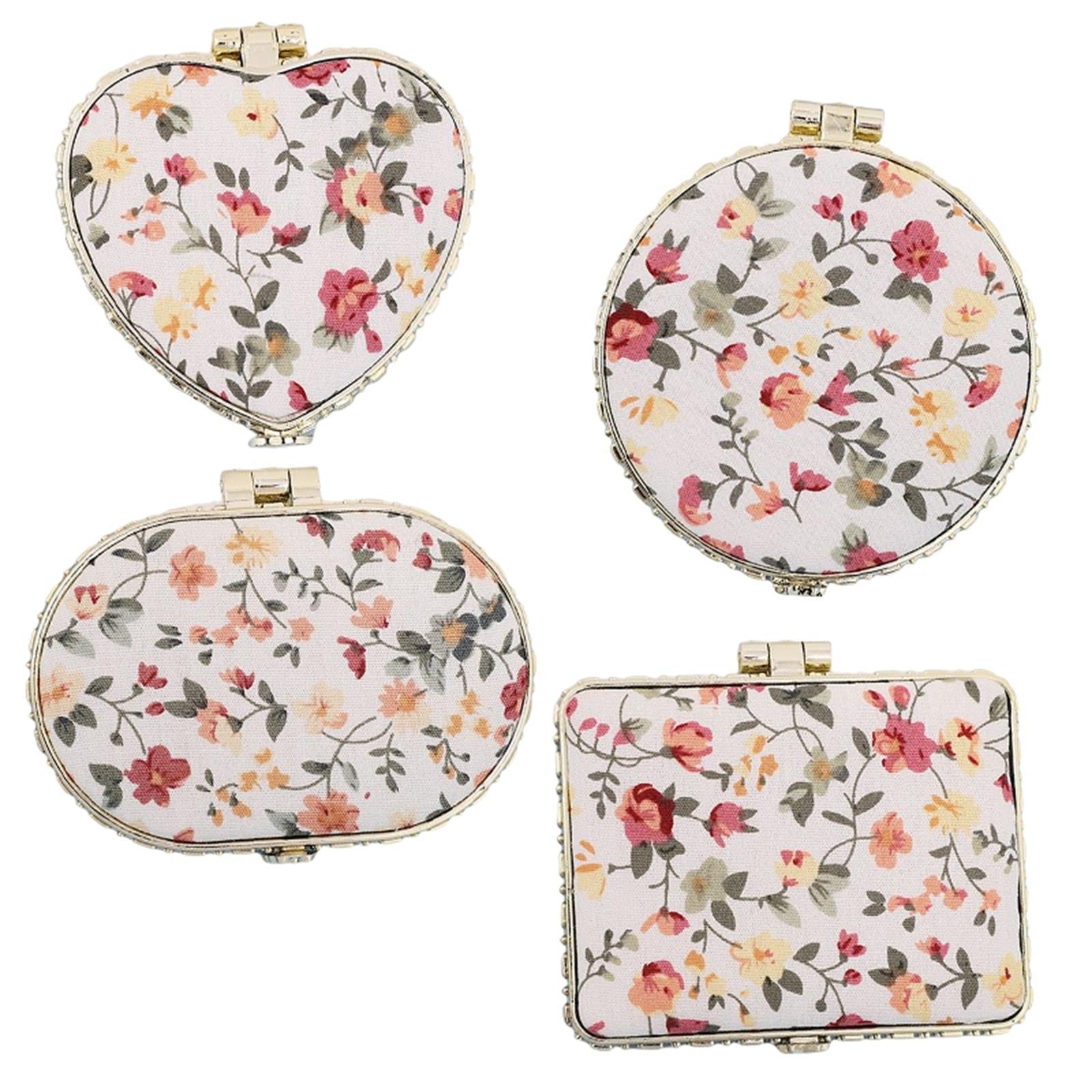 3xTravel Makeup Mirror Folding Mirror Pocket Mirror Floral Printed for Purse