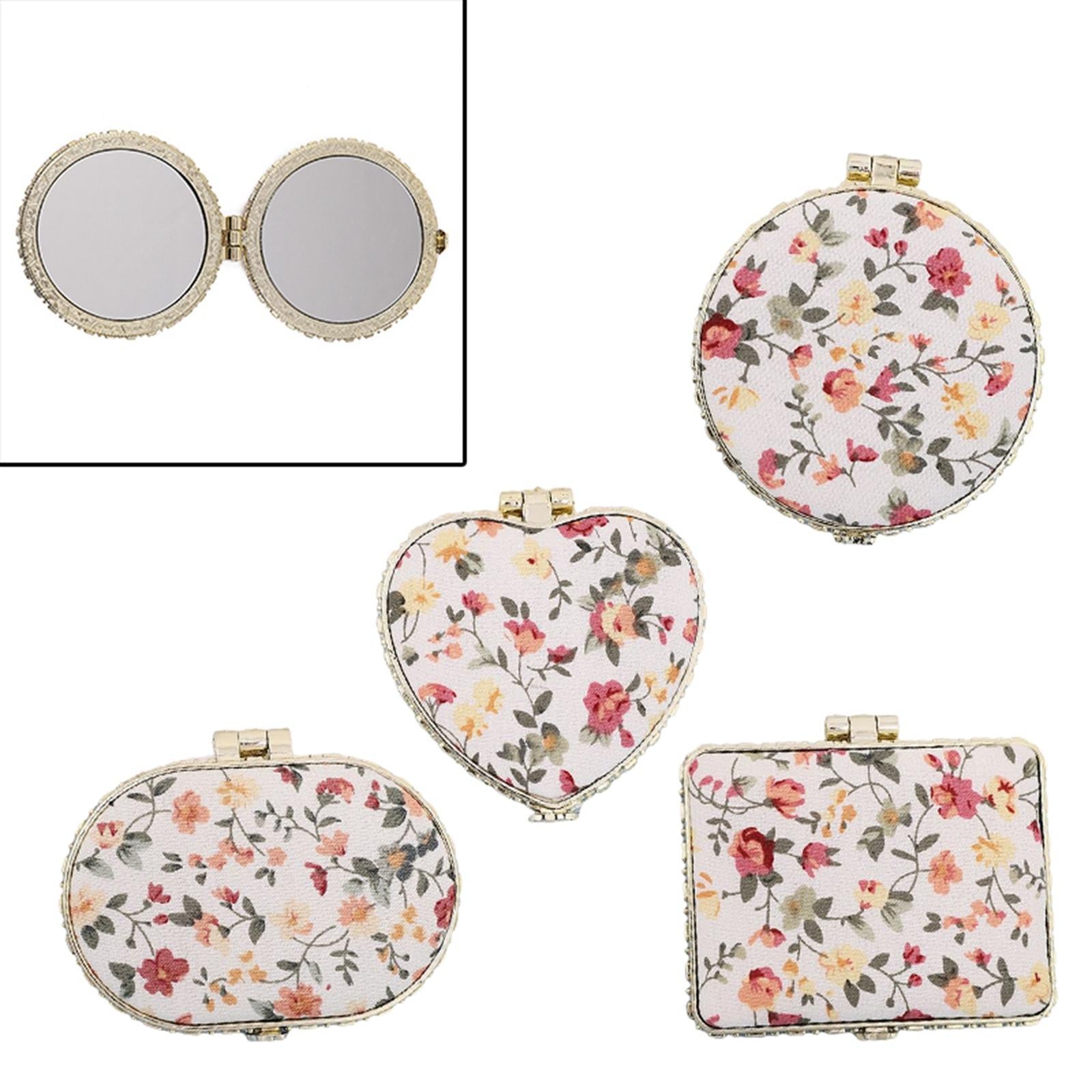 3xTravel Makeup Mirror Folding Mirror Pocket Mirror Floral Printed for Purse