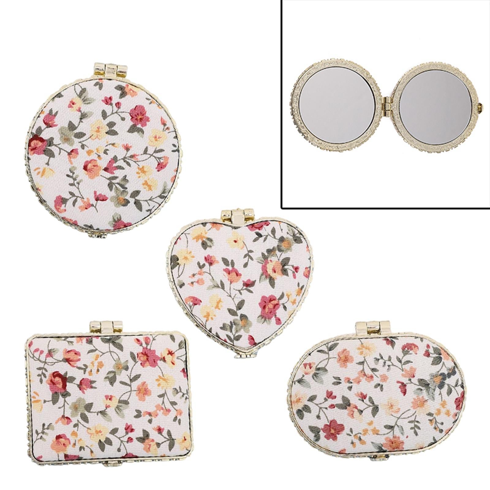 4xTravel Makeup Mirror Folding Mirror Pocket Mirror Floral Printed for Purse